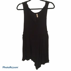 FREE PEOPLE BLACK WAFFLE KNIT SWING TANK